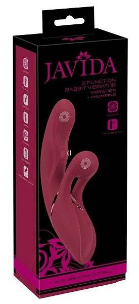Малиновый вибратор-кролик с функцией постукивания 2 Function Rabbit Vibrator - 22,3 см.