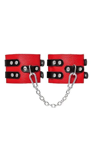Красно-черные мягкие оковы с двумя ремешками с люверсами