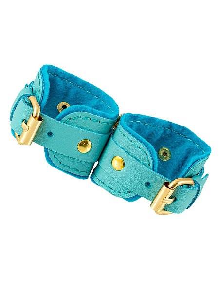 Голубые двуслойные кожаные наручники-браслеты