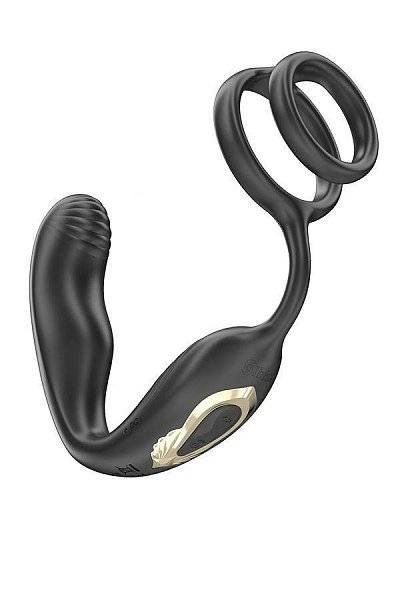 Черная анальная пробка с вращением и эрекционными кольцами