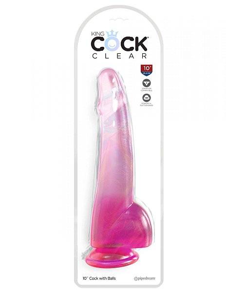 Розовый фаллоимитатор с мошонкой на присоске 10’’ Cock with Balls - 27,9 см.