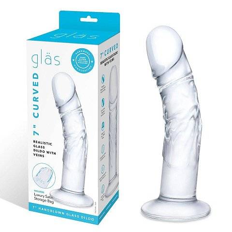 Стеклянный фаллоимитатор из стекла 7’’ Curved Realistic Glass Dildo With Veins - 15,9 см.