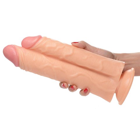 Телесный сдвоенный фаллоимитатор Double Stuffer 10 Double Pecker Dildo - 27 см.