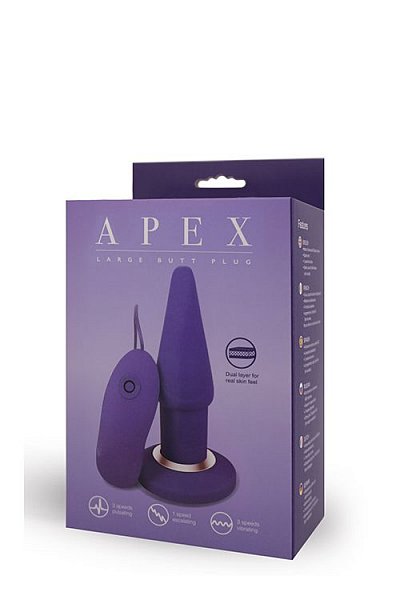 Фиолетовая анальная вибропробка APEX BUTT PLUG LARGE PURPLE - 15 см.