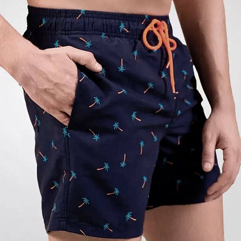 Темно-синие мужские пляжные шорты с принтом в виде пальм