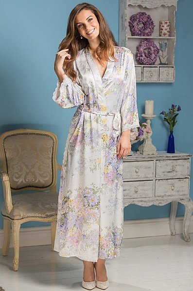 Длинный шелковый халат Lilianna с цветочным принтом