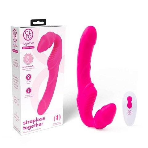 Розовый безремневой страпон на радиоуправлении Strapless Together - 22 см.