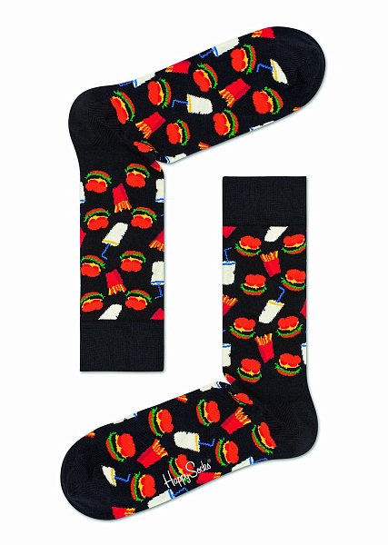 Черные носки унисекс Hamburger Sock с гамбургерами и содовой