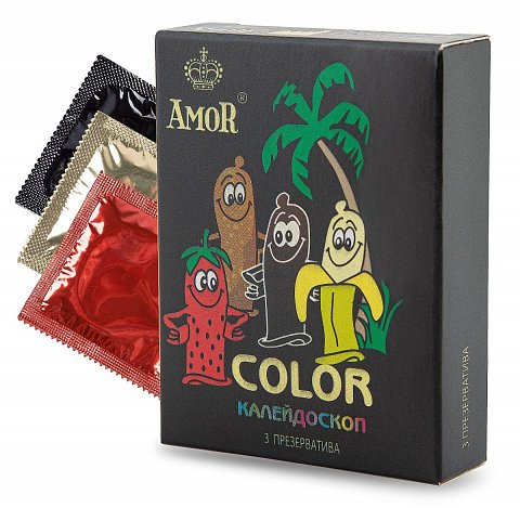 Цветные ароматизированные презервативы AMOR Color Яркая линия - 3 шт.