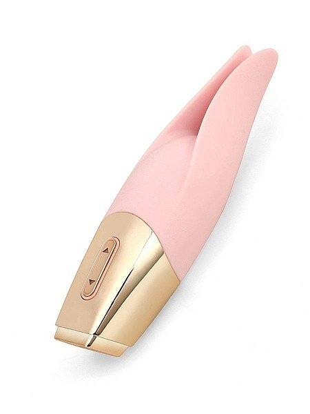 Нежно-розовый мини-вибратор с раздвоенным кончиком - 12,3 см.