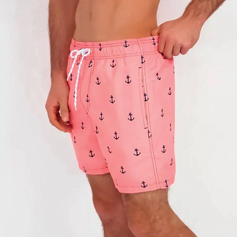 Розовые мужские пляжные шорты с принтом в виде якорей
