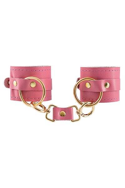 Розовые однослойные кожаные наручники