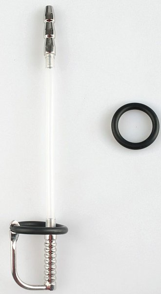 Серебристый фигурный уретральный стимулятор с силиконовым кольцом