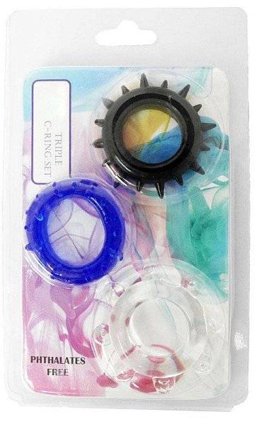 Набор из 3 эрекционных колец разного цвета и рельефа