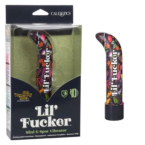 Черный мини-вибратор с цветочным принтом Lil Fucker Mini G-Spot Vibrator - 12,75 см.