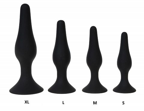 Черная силиконовая анальная пробка размера S - 10 см.