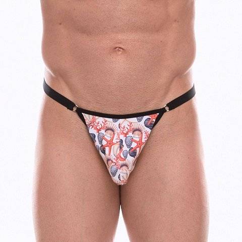 Мужские трусы-тонги с принтом в виде разноцветных ракушек