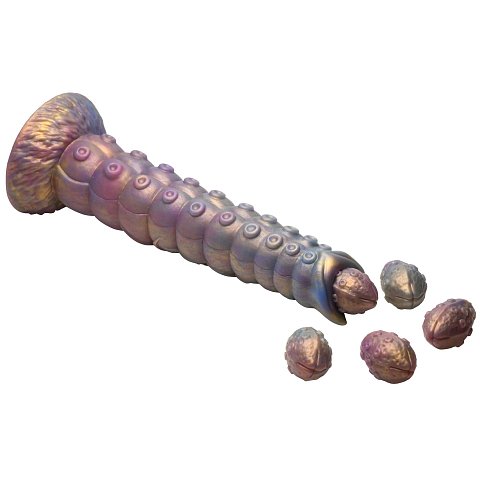 Фантазийный фаллоимитатор Deep Invader Tentacle Ovipositor Silicone Dildo with Eggs - 22,9 см.