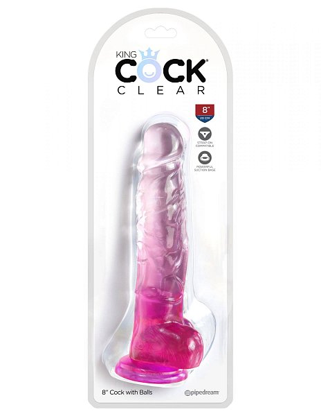 Розовый фаллоимитатор с мошонкой на присоске 8’’ Cock with Balls - 22,2 см.