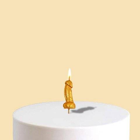 Золотистая свеча для торта в виде фаллоса - 4,5 см.