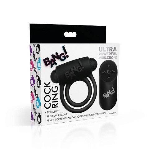 Черное эрекционное виброкольцо 28X Remote Control Vibrating Cock Ring Bullet