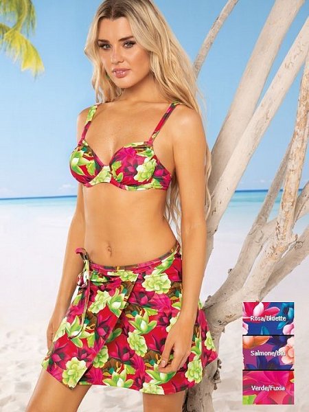 Яркое пляжное парео-юбка с цветами