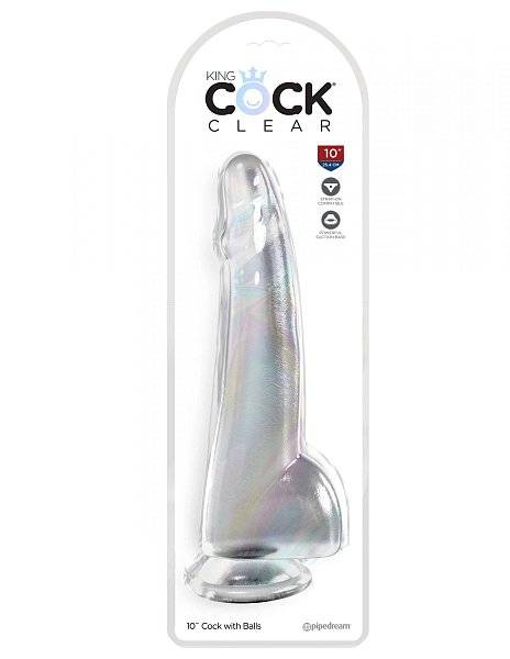 Прозрачный фаллоимитатор с мошонкой на присоске 10’’ Cock with Balls - 27,9 см.