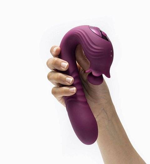 Фиолетовый вибратор Selove Campanula с вращающимся стимулятором клитора - 18,2 см.