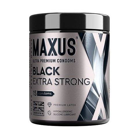 Черные утолщенные презервативы MAXUS Extra Strong с железным кейсом - 15 шт.