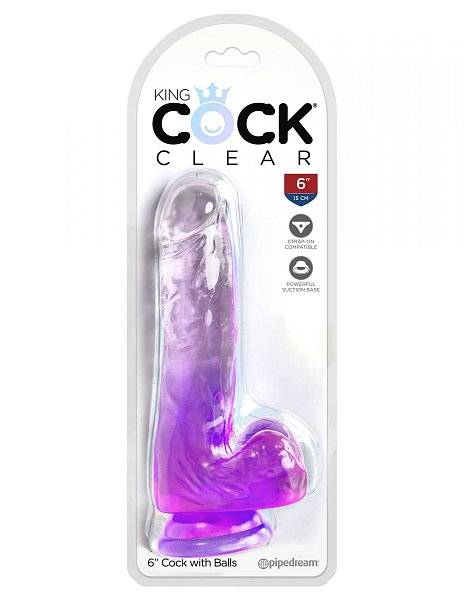 Фиолетовый фаллоимитатор с мошонкой на присоске 6’’ Cock with Balls - 17,8 см.