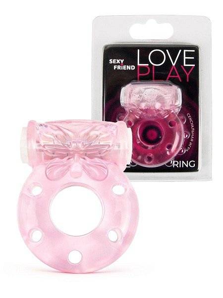 Розовое эрекционное виброкольцо с бабочкой