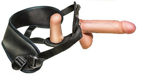 Женский страпон с реалистичной насадкой и вагинальной пробкой - 16 см.