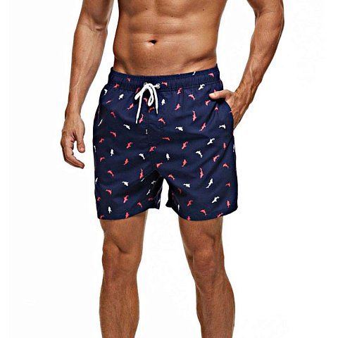 Темно-синие мужские пляжные шорты с принтом в виде акул