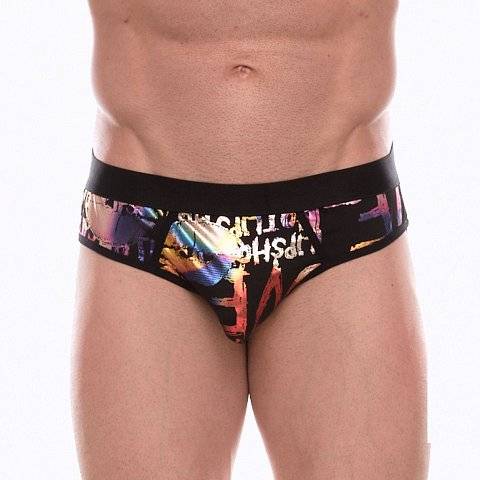 Черные трусы-джоки с разноцветным блестящим принтом