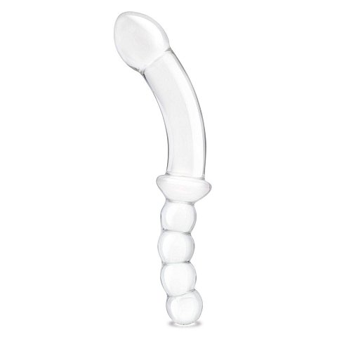 Стеклянный двусторонний фаллоимитатор 12,5’’ Girthy Double Sided Dong With Anal Bead Grip Handle - 32 см.