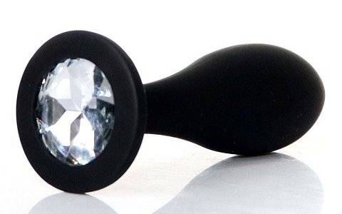 Черная анальная втулка с прозрачным кристаллом - 9,2 см.