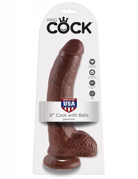 Коричневый фаллоимитатор 9 Cock with Balls - 22,9 см.