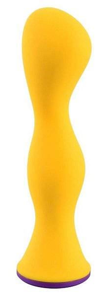 Желтый фигурный анальный вибратор - 12,6 см.