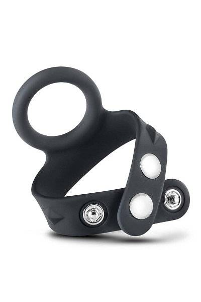 Черное эрекционное кольцо с подхватом мошонки на кнопках VS6
