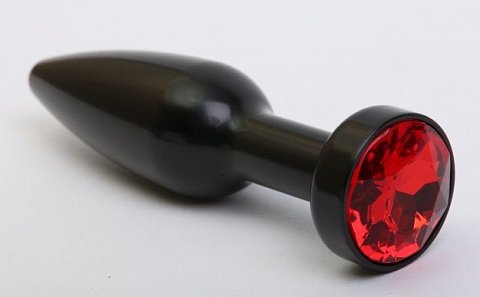 Чёрная удлинённая пробка с красным кристаллом - 11,2 см.
