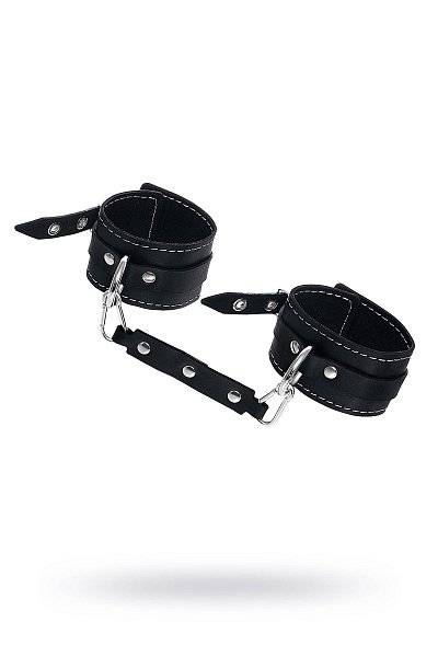 Черные двухслойные кожаные оковы с белой строчкой