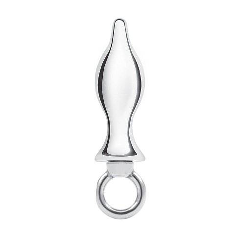 Металлический плаг с кольцом Stainless Steel Metal Tapered Butt Plug With Loop Hardware - 10 см.