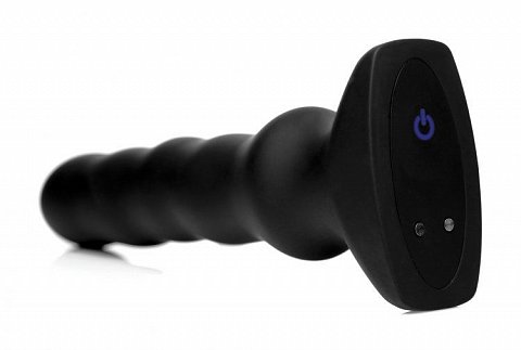 Черный вибратор с волнообразным движением Silicone Vibrating Squirming Plug with Remote Control - 19,5 см.