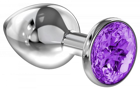 Серебристая анальная пробка Sparkle XL с фиолетовым кристаллом - 11 см.