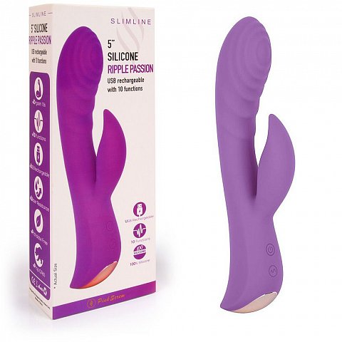 Фиолетовый вибромассажер-кролик 5 Silicone Ripple Passion - 19,1 см.