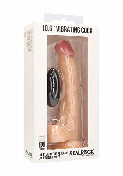 Телесный вибратор-реалистик Vibrating Realistic Cock 10 With Scrotum - 27 см.