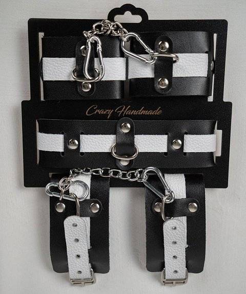 Набор фиксаторов из черной и белой натуральной кожи