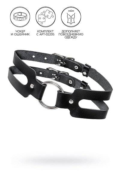 Черный кожаный чокер-ошейник из двух ремешков